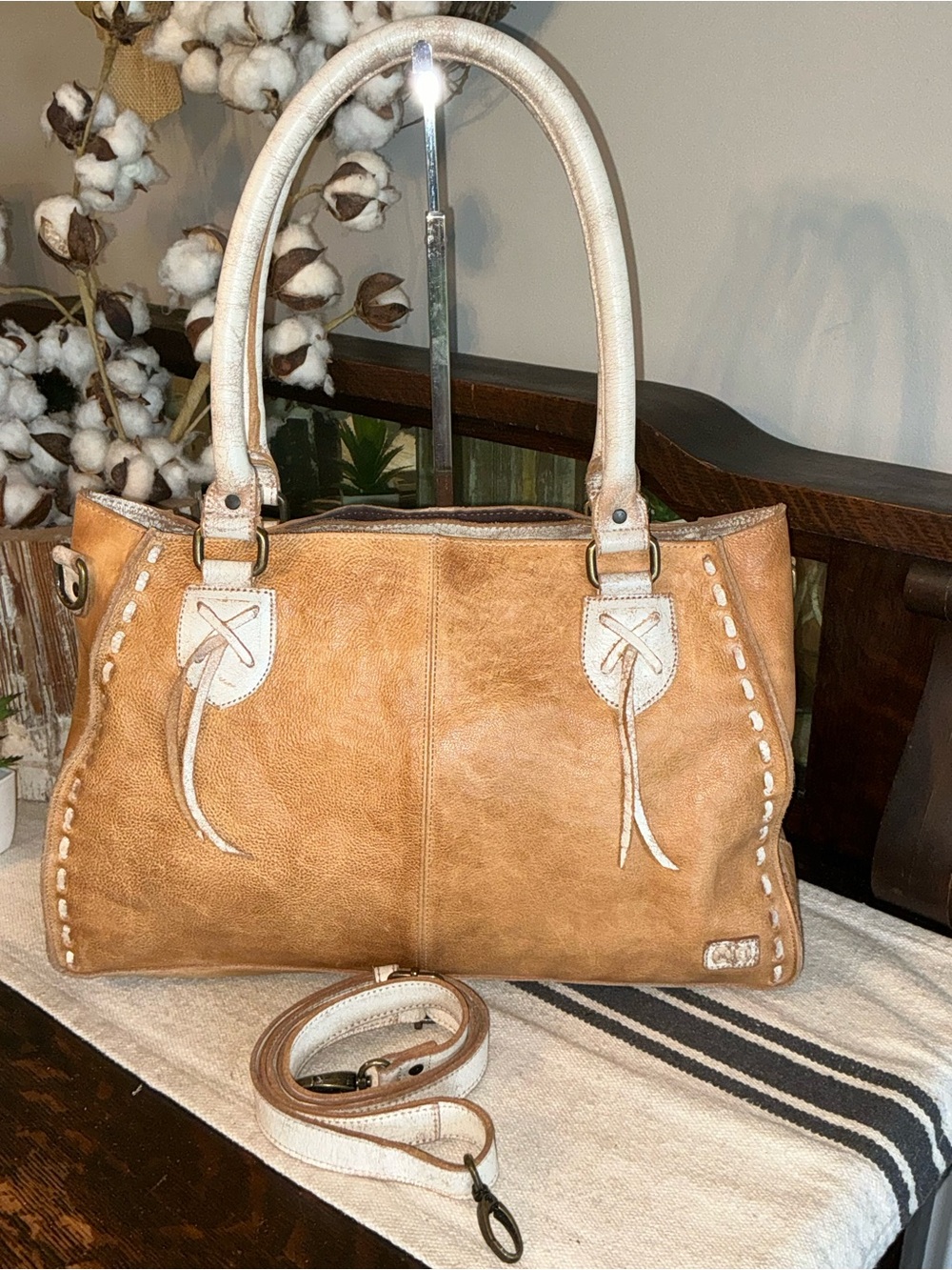 Bed Stu Rockababy Satchel Crossbody Shoulder Bag Cashew Nectar Lux $295
